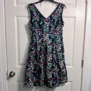 Nine West Fit and Flare Navy Floral Dress Size 10